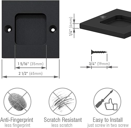 Miniatura 3 de Tiradores de dedo para puerta de armario - Tiradores cuadrados de 2.5 pulgadas para puerta corrediza - Tiradores empotrados para puerta de bolsillo