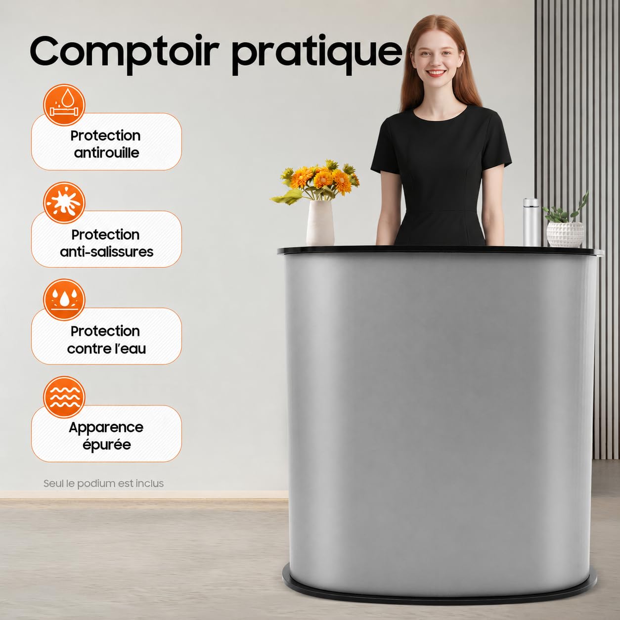 Comptoir de Réception Pliable, Présentoir d'exposition, Guichet de Bureau Pliable, Comptoir de Vente pour Réception d'entreprise, Exposition, Démonstrations de Produits, 40 x 90 x 90 cm