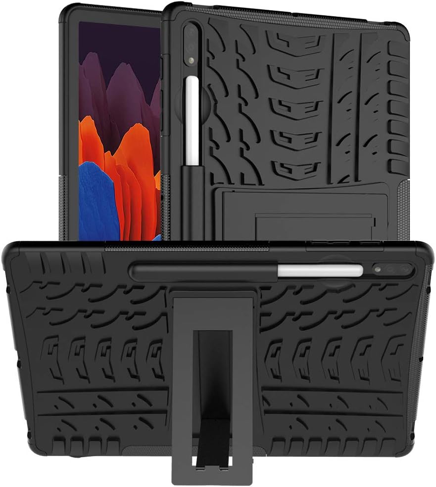 Case for Samsung Galaxy Tab S7+/ S7 Plus 12.4 inch 2020, Yiakeng Shockproof Silicone Protective with Kickstand Phone Cover for Samsung Galaxy Tab S7 Plus (SM-T970/975/976) (Black)
