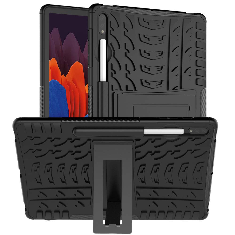 Case for Samsung Galaxy Tab S7+/ S7 Plus 12.4 inch 2020, Yiakeng Shockproof Silicone Protective with Kickstand Phone Cover for Samsung Galaxy Tab S7 Plus (SM-T970/975/976) (Black)