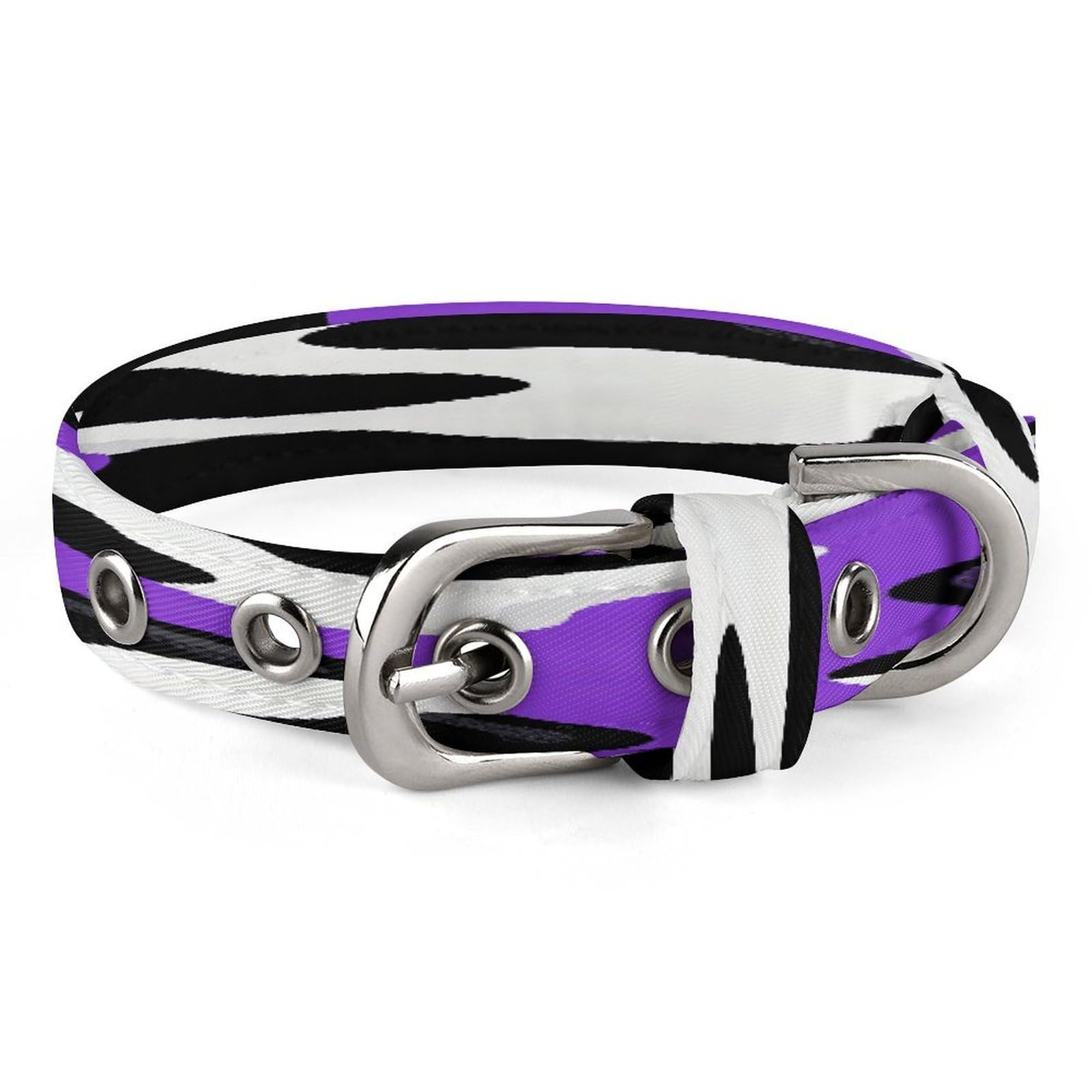 Collar de perro morado con estampado de vaca en tela Oxford ajustable