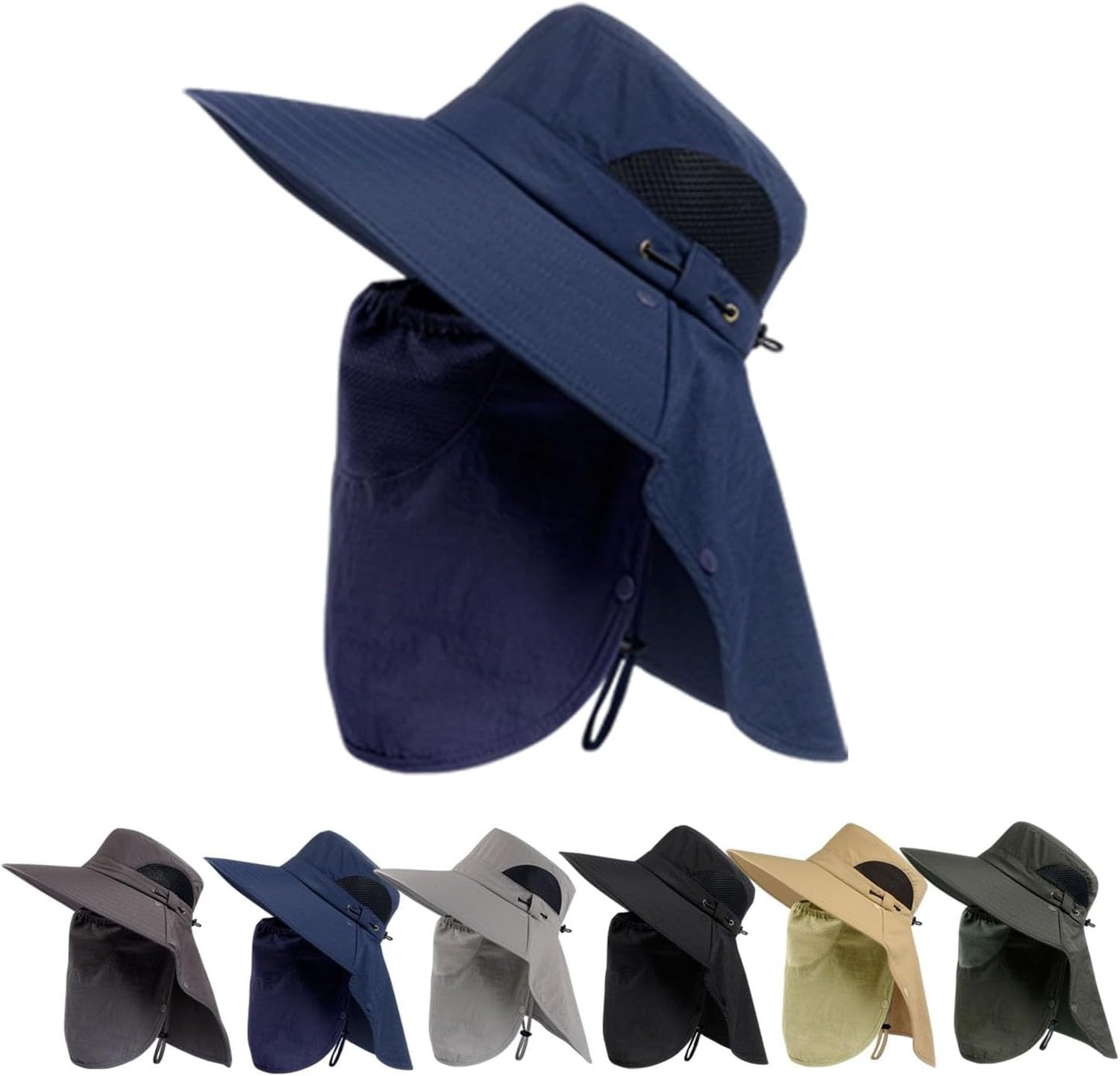 WOMGKDA Outdoor Wide Brim Sun Hat with Neck Flap for Men Women, UPF 50+ Breathable Boonie Bucket Hat 360° Safari Shape for Gardening Hiking Fishing Travel, #E