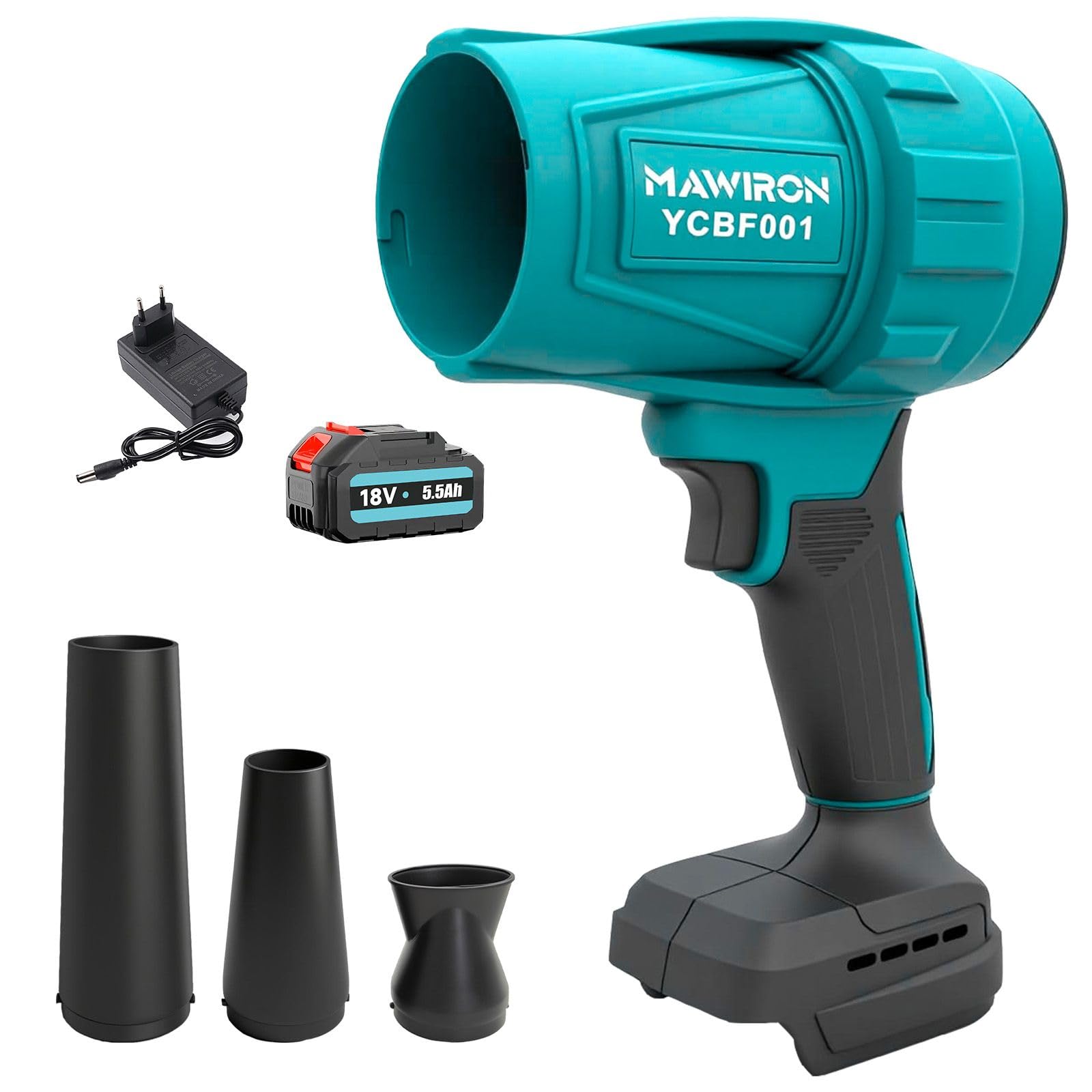 Soplador Inalámbrico 18V 5.5Ah, Soplador de Hojas a Batería con Motor Potente, Mango Antideslizante, Diseño Ergonómico, para Jardín Terraza Nieve Polvo