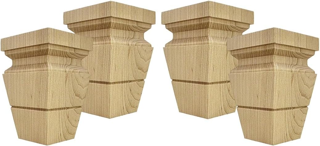 Square Catalina Tapered Bun Foot - 4 Tall x 2 5/8 Wide (Hard Maple) (Set of 4)