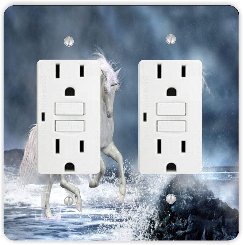 Unicorn in Lighting Blue Sky and Water -Light Switch Plate Cover - Double GFI Double Rocker - Two Gang Switch Plate Cover Switch Plate Cover