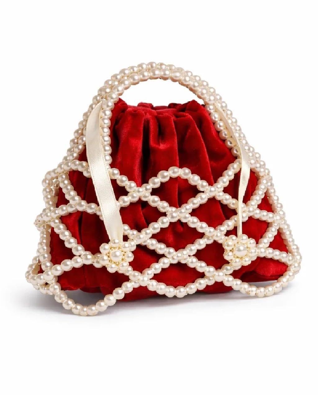 df store Fancy Designer Pearl Potli Bag for Women | Velvet Drawstring Clutch with Beaded Pearl Handle Bag-picture-35