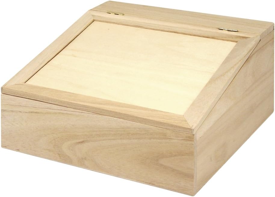 Rayher Wooden box with flap lid, 24x24x12cm, 4 comp, Wood, 24 x 24 x 12 cm