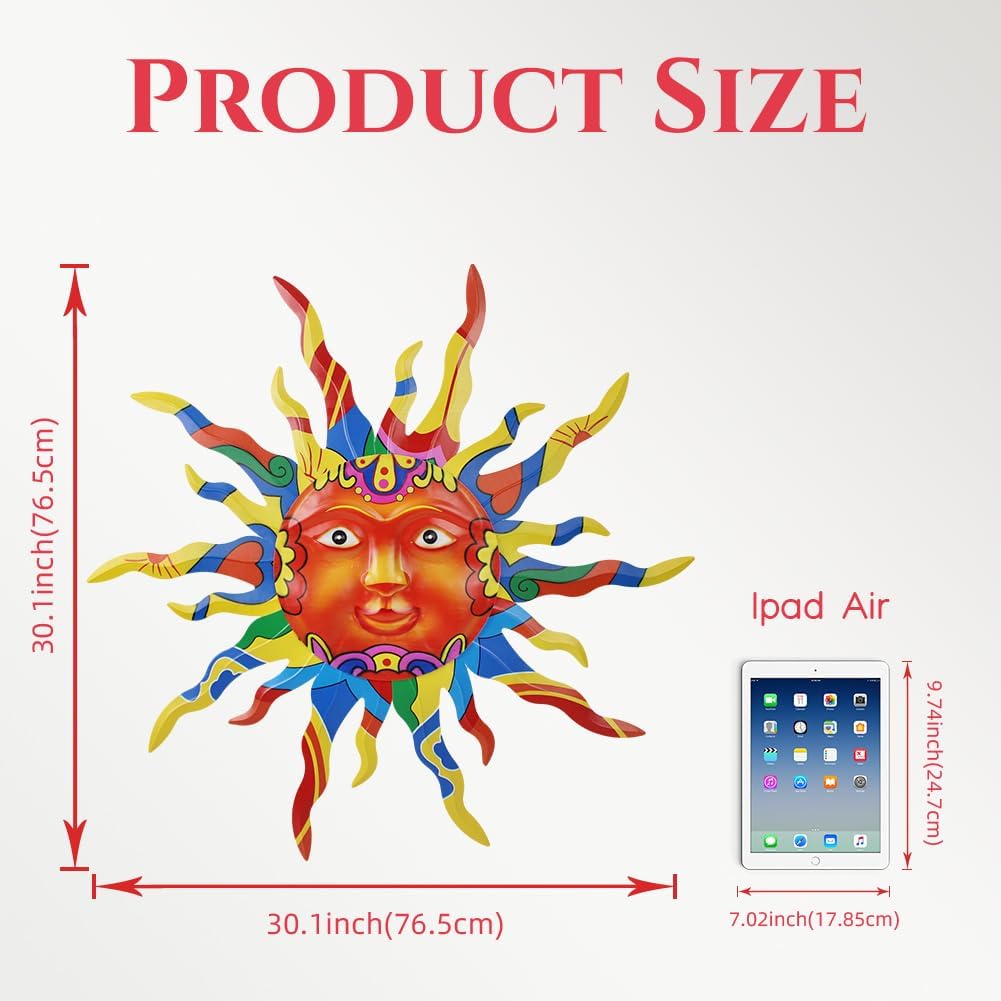 VEWOGARDEN Metal Sun Wall Decor 30" Large Outdoor Metal Wall Art Colorful Outdoor Sun Wall Art for Patio Home Garden - Image 5