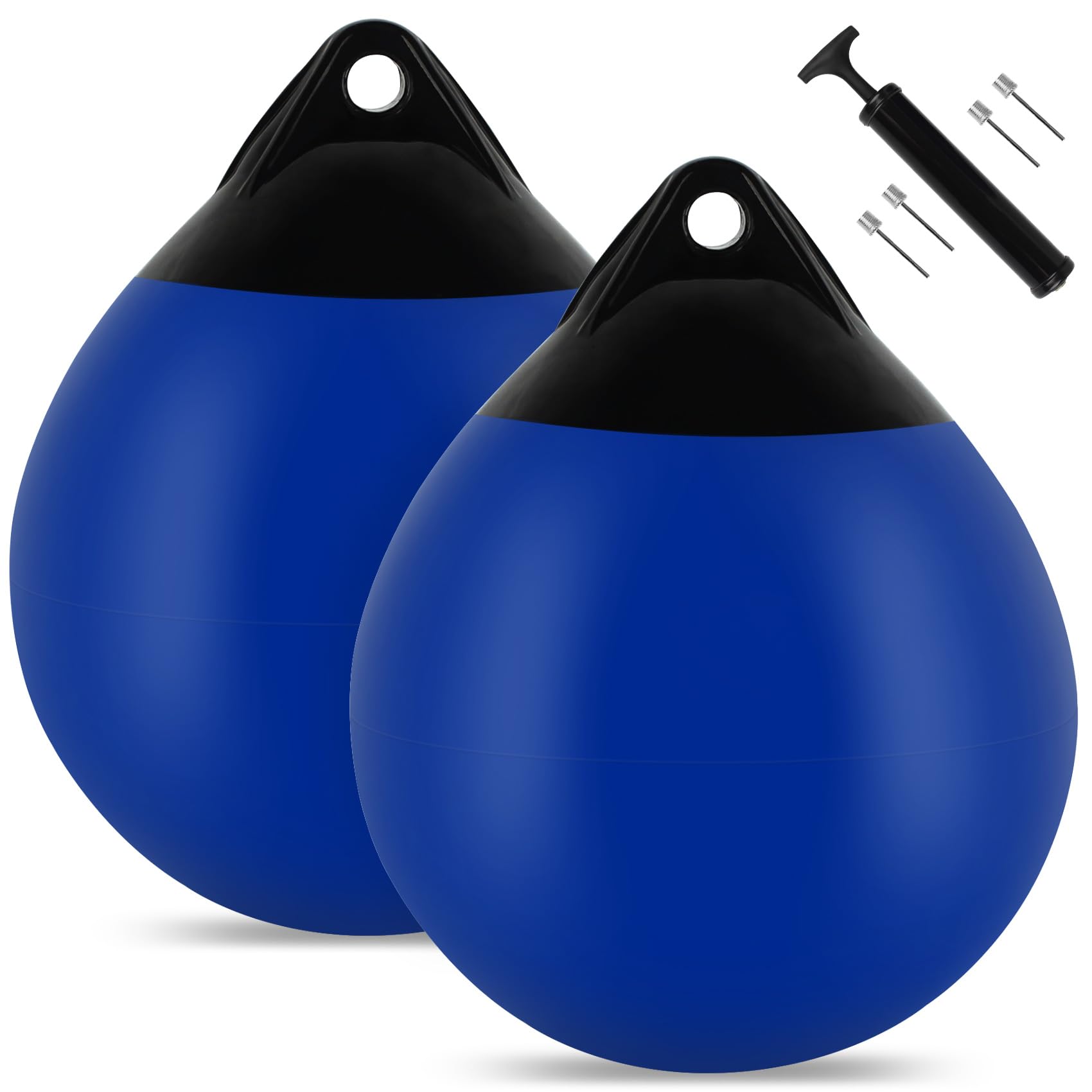 Boat Mooring Buoy 2 Pack,15 inch Round Boat Fenders Ball Boat Buoy Ball,Inflatable Boat Fenders Dock Bumper Ball Anchor Buoy Suitable for Yachts Marinas Sailboats Ski Boats(Blue)