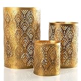 Logbuch-Verlag 3 Kerzenhalter aus Metall Bronze Gold - Laternen in DREI Größen - Windlichter als Geschenkidee Weihnachten