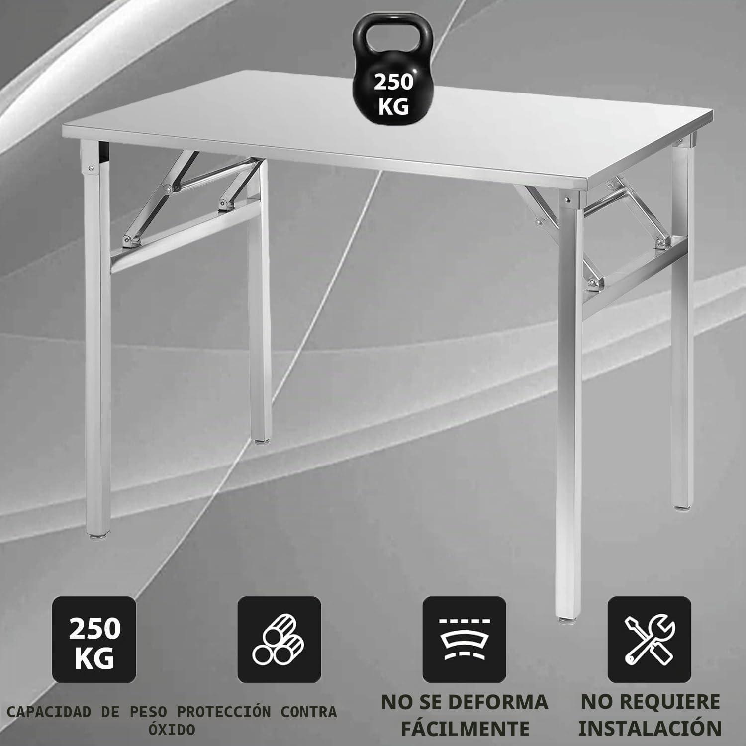 Mesa plegable de trabajo de acero inoxidable 120x60 cm - Mesa de gastronomía con capacidad de carga hasta 250 kg - Mesa de cocina de acero inoxidable para gastronomía - Mesa plegable para