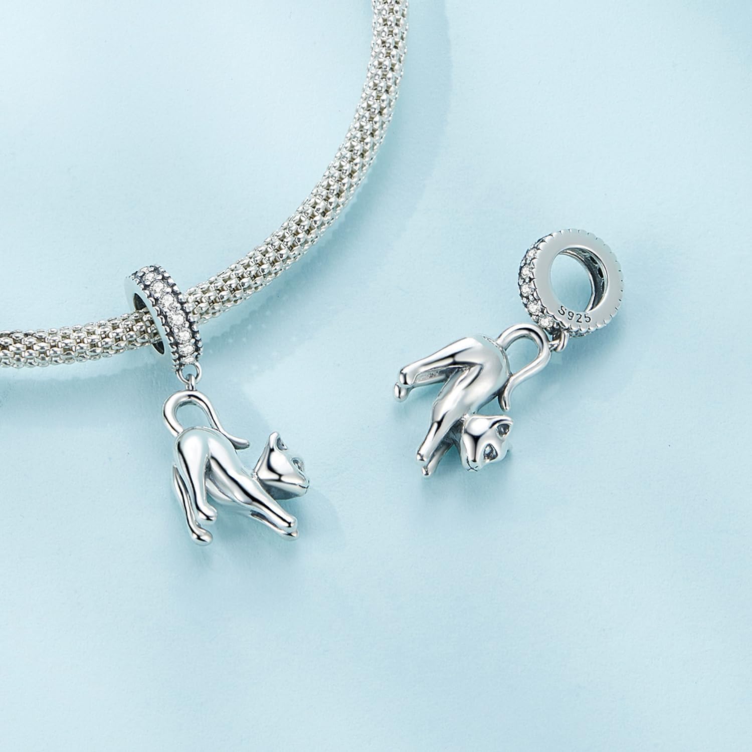 Playful Cat Charms 925 Sterling Silver Cute Pet Pendant Fits Pandora Bracelet Necklace for Women - Image 7