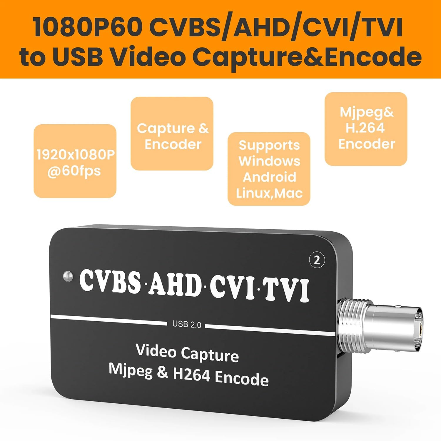 1 STÜCKE LCC261 1080P CVBS zu USB Video Capture Karte Schwarz Aluminiumlegierung 264 und MJPEG Streamer Encoder AHD CVI TVI zu USB UVC Capture