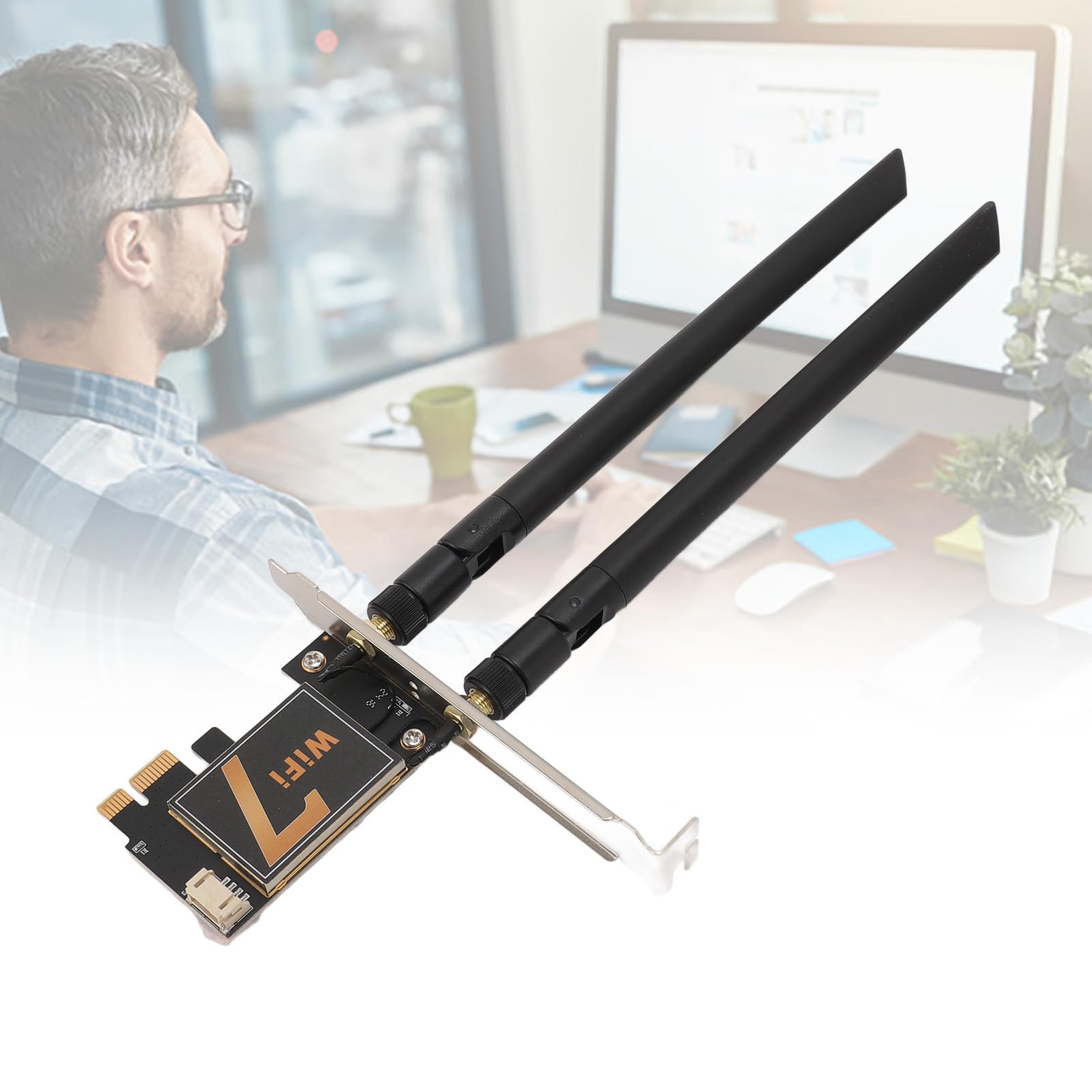 BE200NGW, Scheda WiFi PCI Ex1 con Antenna 8DB 8774Mbps WIFI7 5.4, Adattatore di Rete Wireless, per PC Desktop (base 'antenna)
