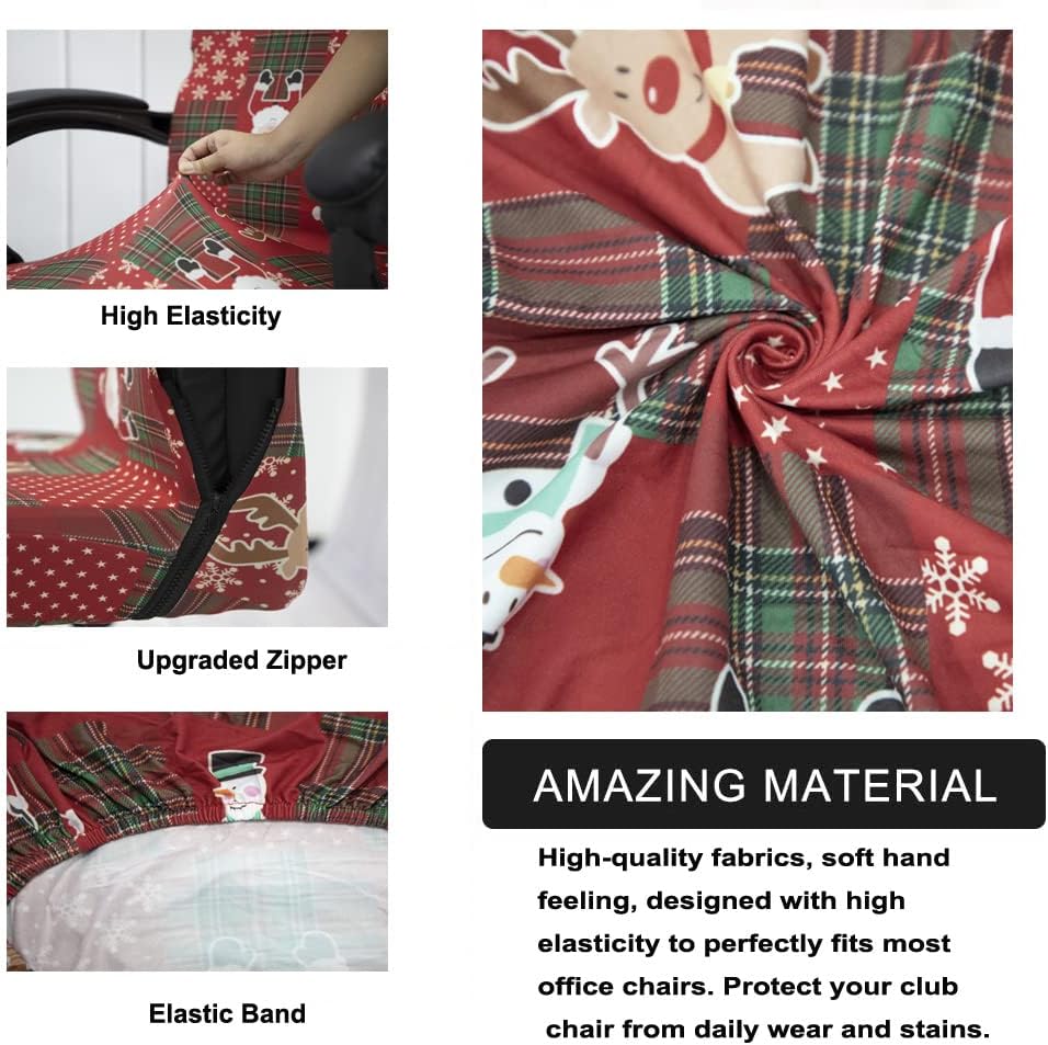 Miniatura 2 de Funda para silla de oficina de Navidad, universal, extraíble, lavable, antipolvo, con estampado de Papá Noel, renos, copos de nieve, estrellas