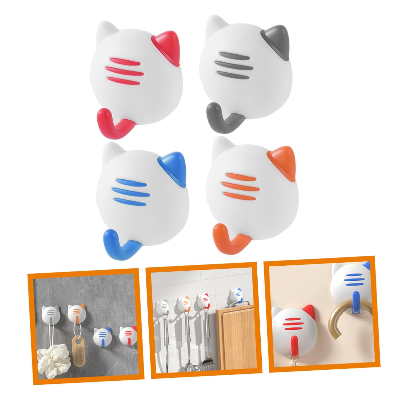 4 ganci adesivi impermeabili per bagno cucina carino gatto gancio porta porta porta vestiti porta asciugamani decorazione parete ganci