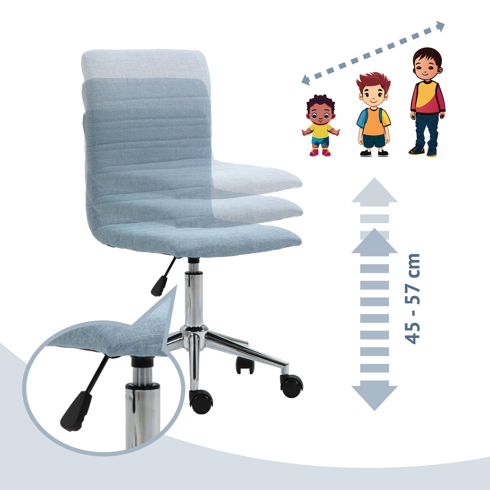 Chaise De Bureau Enfant SVITA Linus - Réglable En Hauteur - Roulettes - Tissu Vert