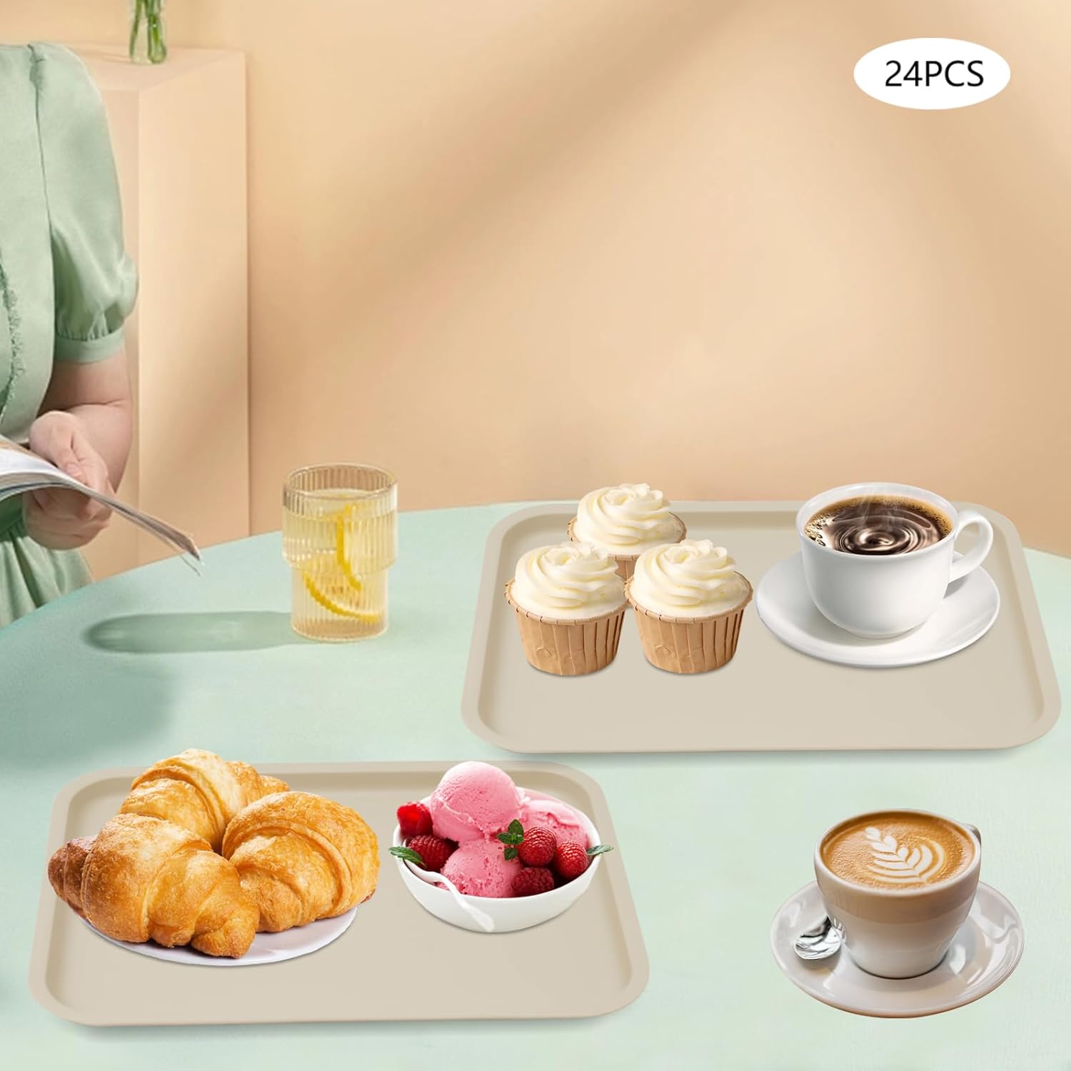 24PCS Dishwasher Safe Nesting Trays, 14.17" × 10.63" Large Plastic Serving Tray, Outdoor Serving Tray for Charcuterie, Snack, Dessert