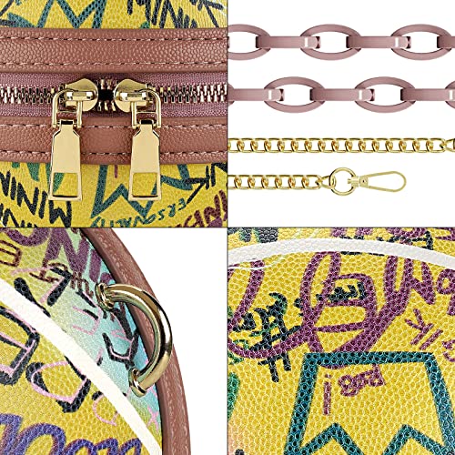 Linkidea Mini Basketball Shaped Purses for Women, Graffiti Letter Girls Small Cute Round Bag, Fashion Vegan Leather Shoulder Crossbody Messenger Handbag (Pink)3