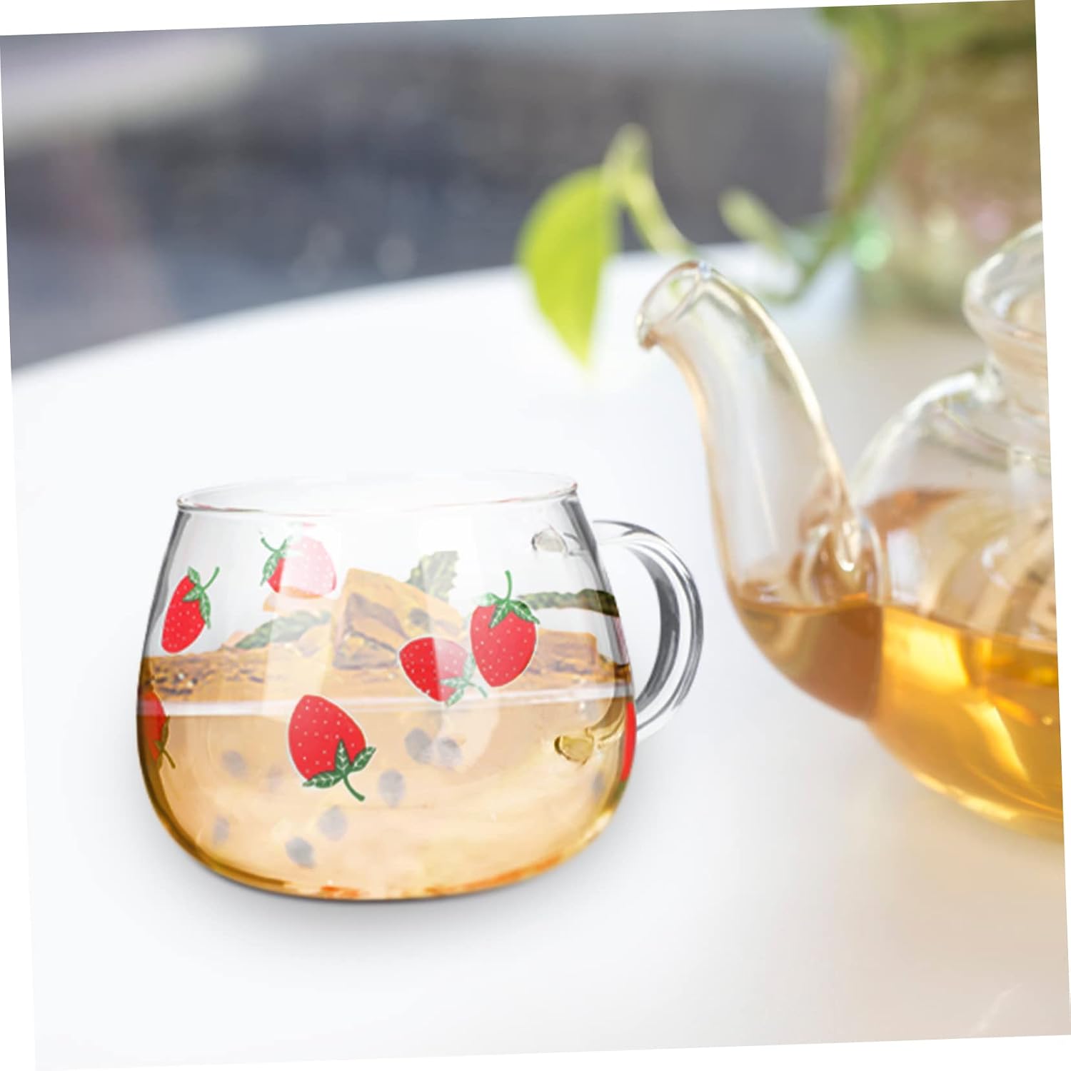 Ipetboom 2pcs Strawberry Pattern Drinking Cups Transparent Heat Resistant Water Glasses for Home Kitchen Decor Cute and Functional Drinkware