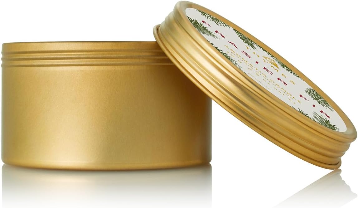 Thymes Travel Tin Holiday Candles - Scented Candles for Home Decor - Winter Scents - Luxury Home Fragrance Gifts for Women & Men - Gold (Frasier Fir, 2.5 oz)
