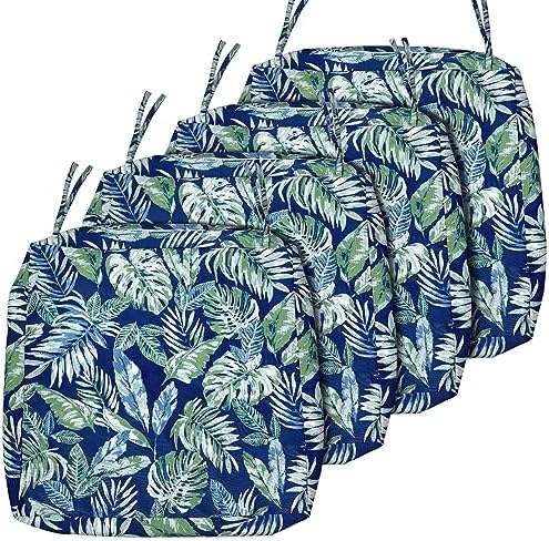 Sunlit Outdoor Cushion Covers 24" x 24" x 4", Replacement Cover Only, 4 Pack Water-Repellent Patio Chair Seat Slipcovers with Zipper and Tie, Tropical Leaf, Blue Green