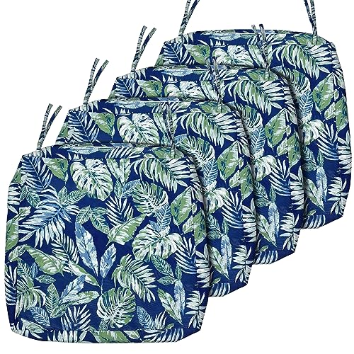 Sunlit Outdoor Cushion Covers 24" X 24" X 4", Replacement Cover Only, 4 Pack Water-Repellent Patio Chair Seat Slipcovers With Zipper And Tie, Tropical Leaf, Blue Green #TOP11
