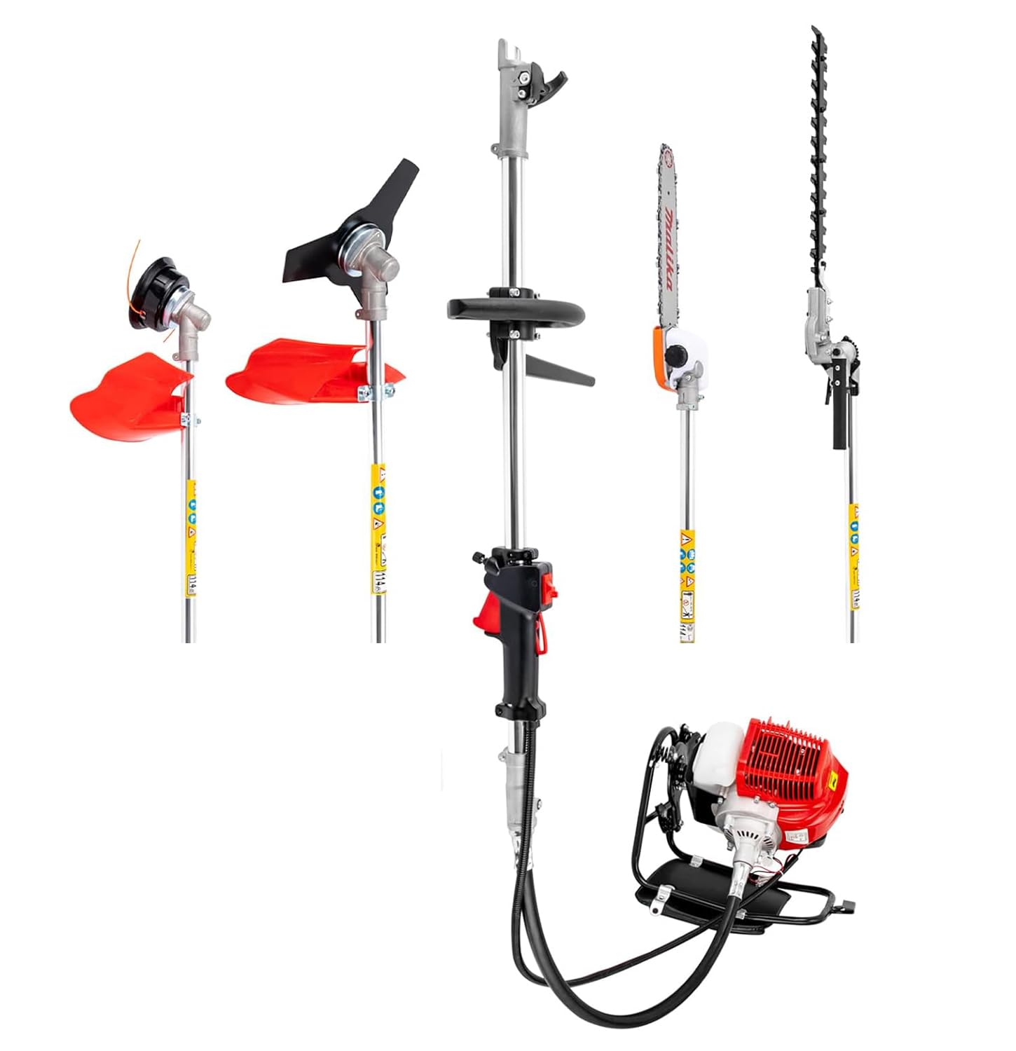 Cortasetos de gasolina 52 cc, 5 en 1, herramienta multifunción para setos/ramas/árboles, barra telescópica 2,7 m, 8500 rpm, 40 cm de corte