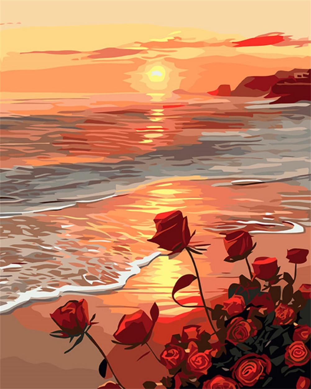 CaptainCrafts Paint by Numbers for Adults, Paint by Numbers DIY Oil Painting Linen Canvas 16x20 Inch Wall Art House Decor Gifts (Frameless, Sunrise Rose Sunset Red) — image 1