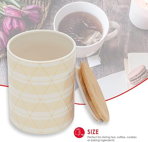 Miniatura 5 de Home Basics Juego de recipientes de cocina de rayas de diamante mediano (blancodorado) moderno para encimera de cocina, con tapa de bambú, perfecto