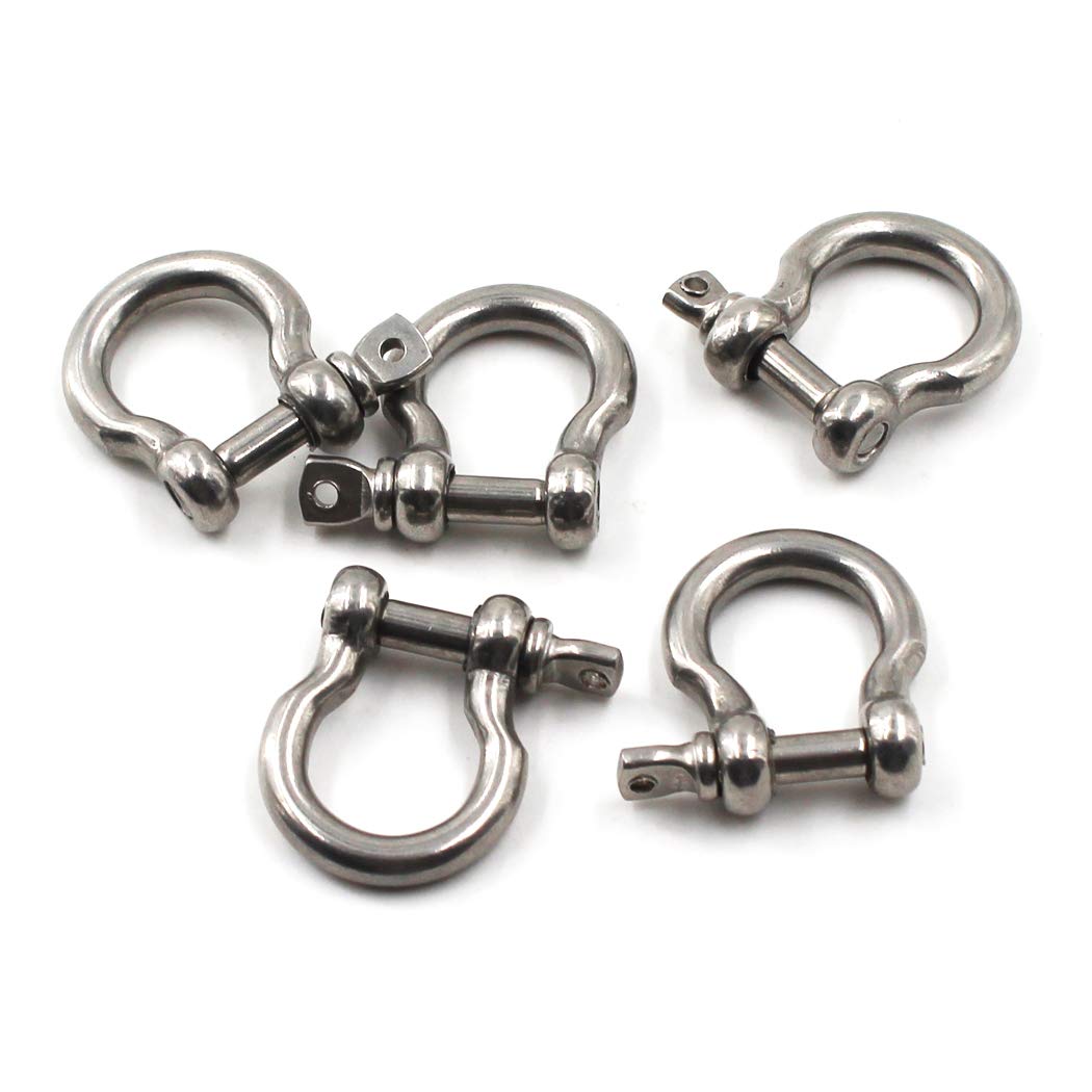 M8 D Ring Bow Shackles Heavy Duty With Pin For Bow Rigging,Anchor,Towing,Off Road Recovery-304 Stainless Steel 5PCS