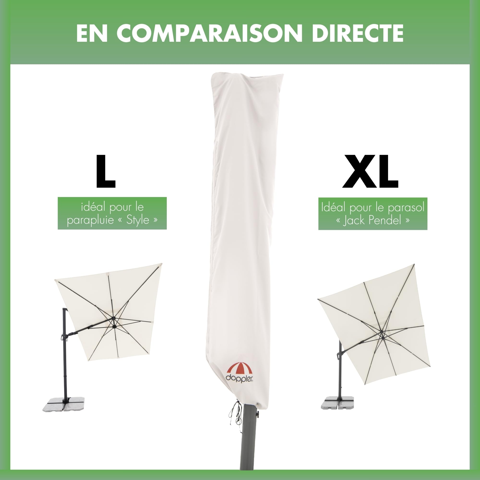 doppler Housse de parasol L, parasol déporté jusqu’à Ø 370 cm