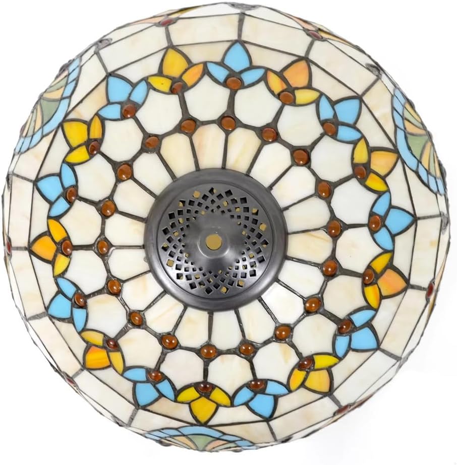 Large Tiffany Lamp Shade Replacement Only Baroque Style Stained Glass Lampshades, W16H9 Inch Glass Light Cover for Table Lamps Pendant Lamps Floor Lights,Beige