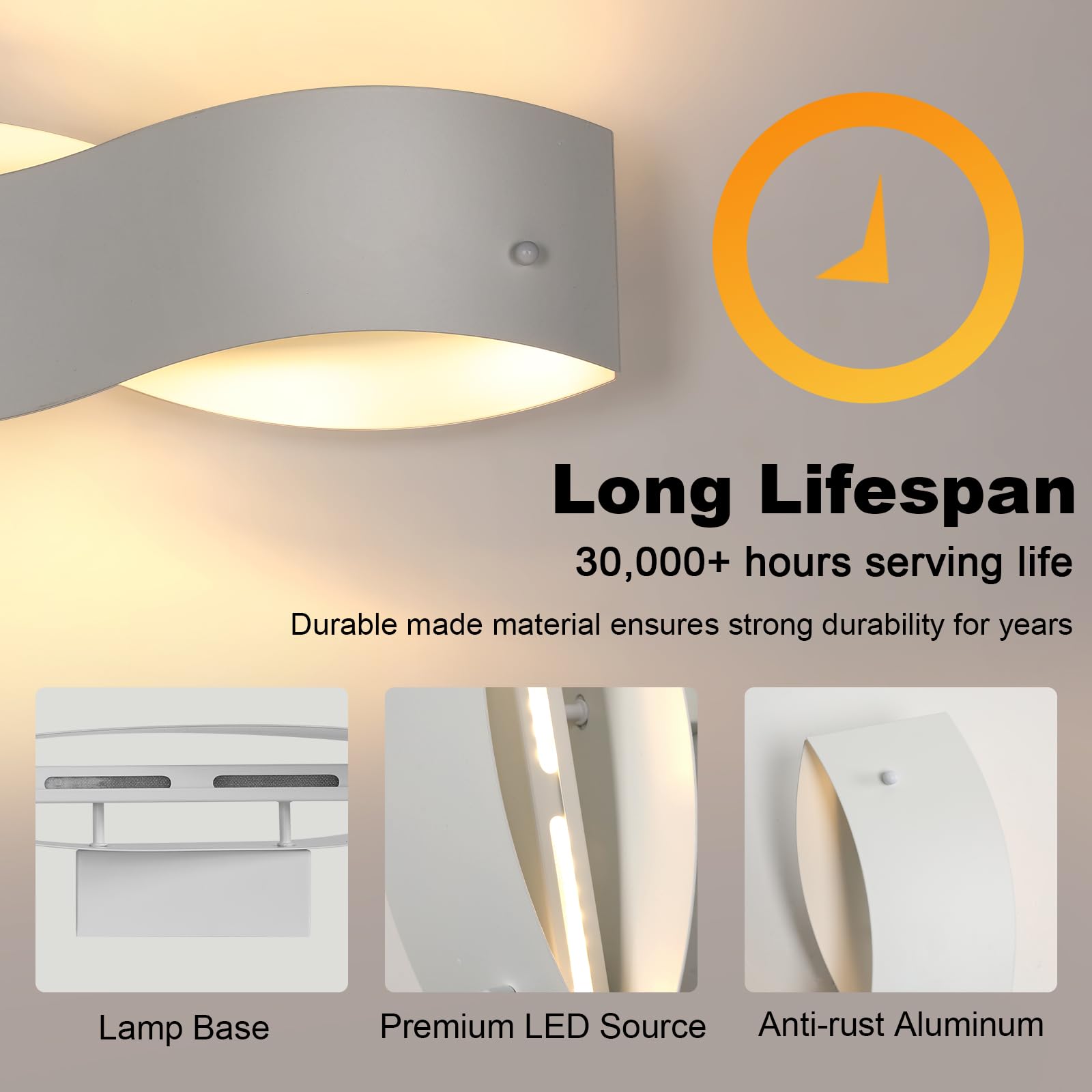 Dorlink Applique da Parete LED Interno, Applique da Parete Onda Bianco Moderno, 18W 1620LM Plafoniera LED Parete Camera da Letto, 3000K Lampada da Parete Soggiorno, Applique LED per Corridoio