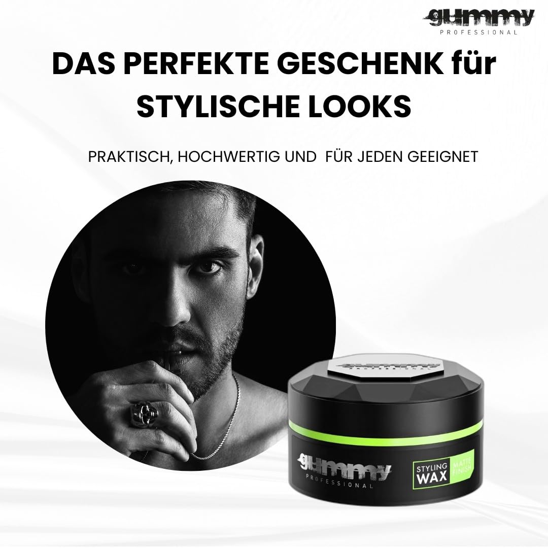 Gummy Professional Matt Finish Styling Wachs 3x 150 ml – Mattes Haarwachs mit starkem Halt – Styling Wax ohne Alkohol für Männer & Frauen mit Vitamin E