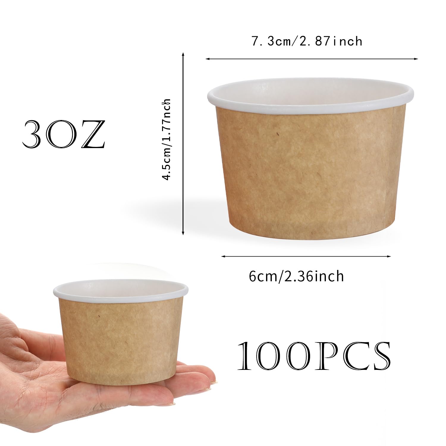 ZALAON Paper Ice Cream Cups, Disposable Colorful Paper Dessert Cups for Sundae Frozen Yogurt (100pcs Brown) - Image 3