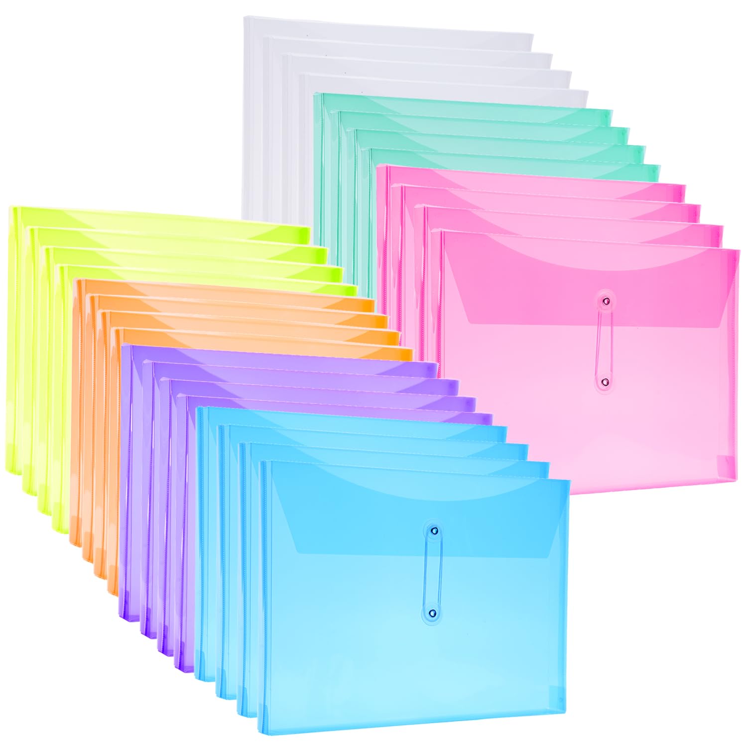 Buste in plastica formato A4, formato lettera, con chiusura a bottone e cordino, espansione da 3,8 cm, trasparenti, organizer per documenti a caricamento laterale, per casa, scuola e ufficio (28)