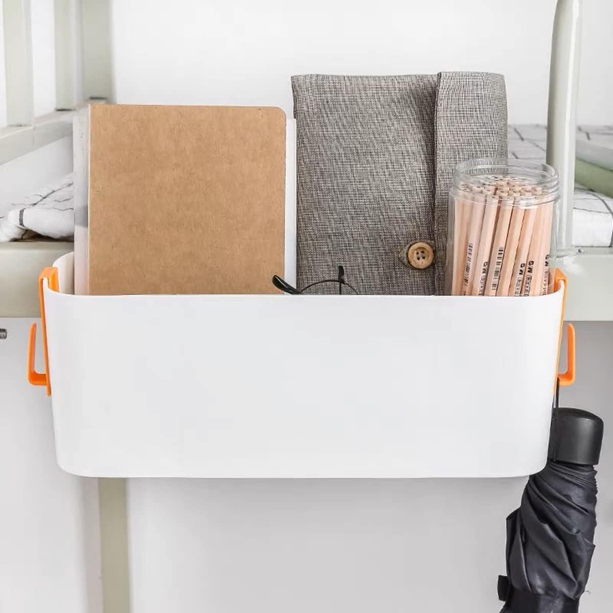 Bedside Storage Organizer Caddy Hanging Organizer Bunk Bed Shelf Holder Pocket for College Dorm Room Baby Bed Rails (Orange) - Image 4