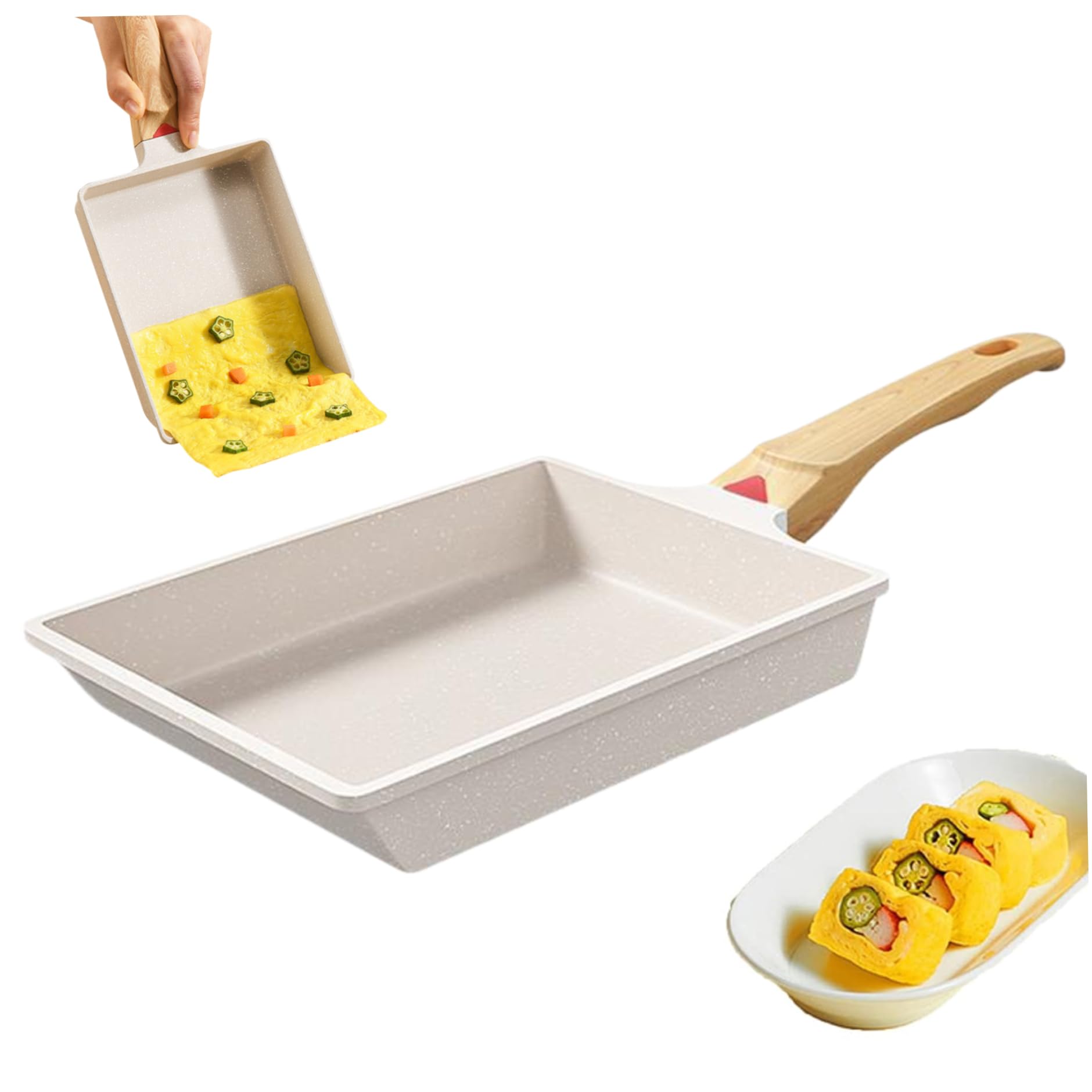 Poêle Tamagoyaki japonaise blanche antiadhésive pour omelettes parfaites