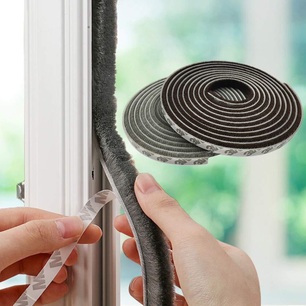 Bande d'étanchéité de fenêtre - 2 pièces Portes et fenêtres Bande d'étanchéité auto-adhésive Bande d'isolation phonique Joint Bande d'étanchéité à brosse coupe-vent for fenêtre de porte de maison (Co