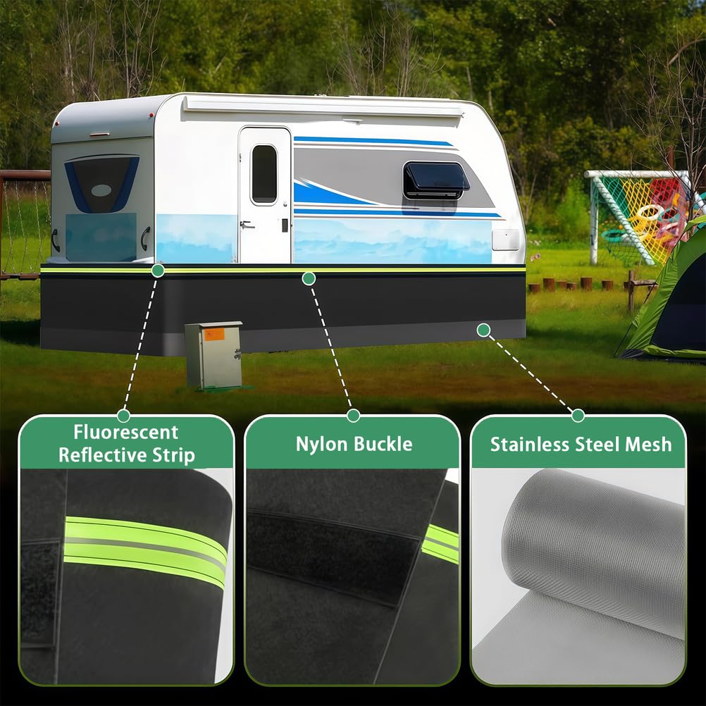 Battiscopa per camper resistente per rimorchi da viaggio, gonna per camper fai da te con fondo in rete di ferro, fibra di poliestere impermeabile per il freddo