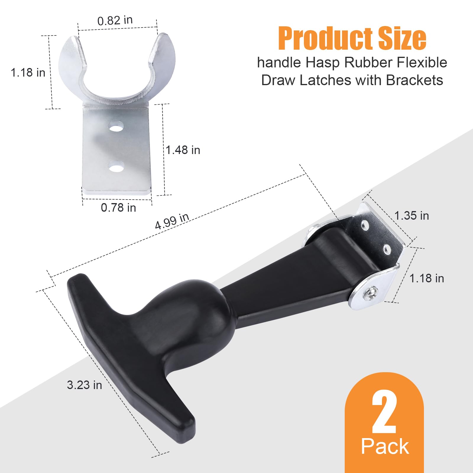 Elastic Stainless Steel Rubber Hood Catch - Flexible T-Handle Hasp Rubber Flexible Draw Latches with Brackets for Toolboxes, Coolers, Vehicle Engines, Hoods, RVs, ATVs, and DIY Needs (2 Pcs)