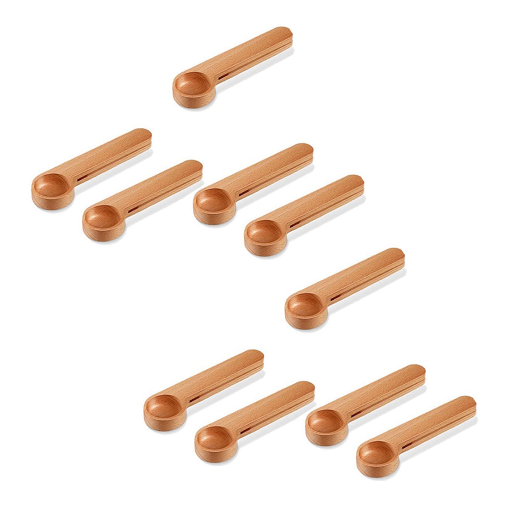 Hndhbfgrt 10 Pcs Wooden Coffee Scoop and Bag Clip Measure Spoon 2-In-1 Bags Sealer Measuring Spoon for Beans,Espresso Coffee,Tea
