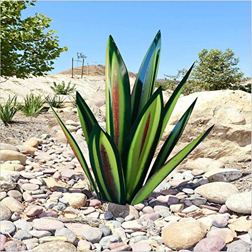 DIY Metal Agave Plant Home Decor,Tequila Rustic Sculpture Garden Yard Art, Garden Agave Figurines, Yard Stakes Decor Statue Lawn Ornaments, Plants for Home Outdoor Patio Yard (Green, L)