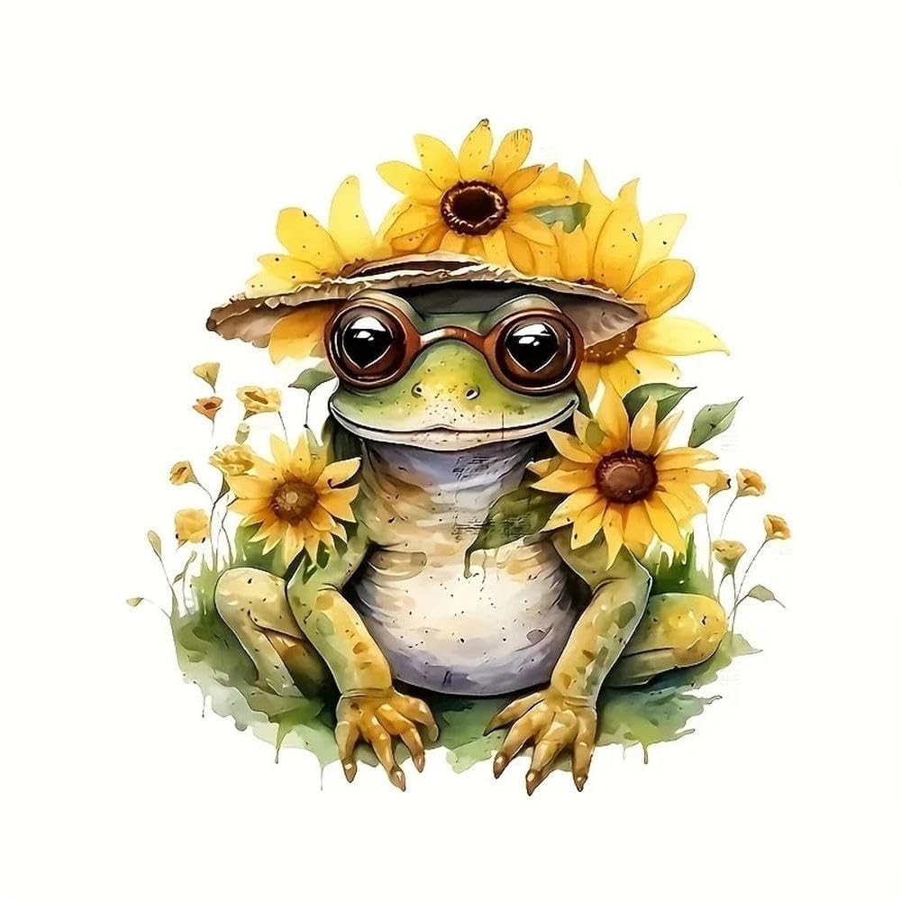 13x13cm Sunflower Frog Car Decal PVC Sticker for Vehicles Laptops and Water Bottles