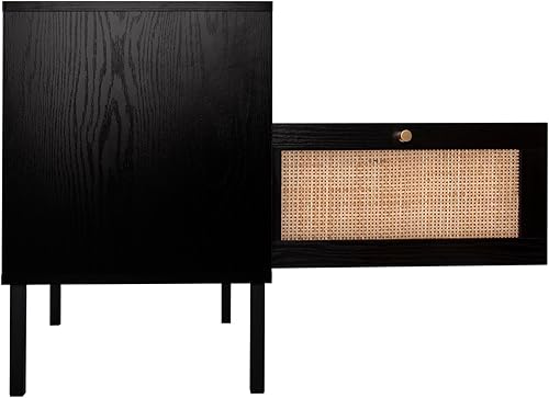 Miniatura 4 de Juego de 2 mesitas de noche de ratán natural, mesa auxiliar decorativa, mesa de noche bohemia con 1 puerta decorada a mano para sala de estar,