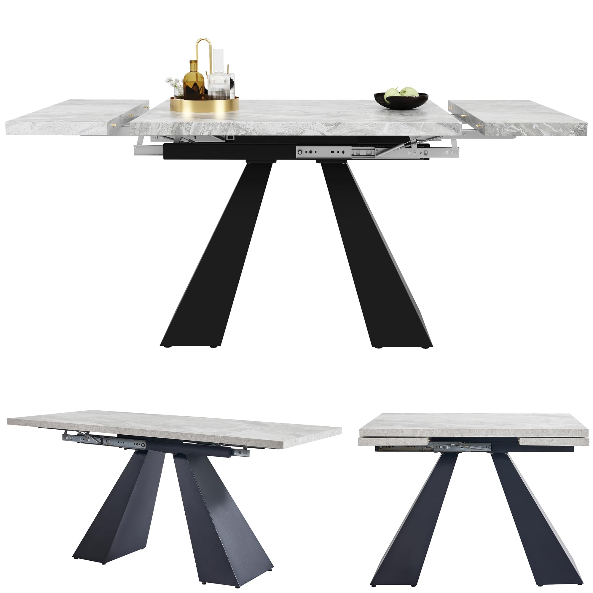 Tavolo da pranzo telescopico in stile moderno, tavolo rettangolare – allungabile da 99 cm a 159 cm, gambe in acciaio al carbonio extra forti – 99 x 74 cm (grigio + nero)