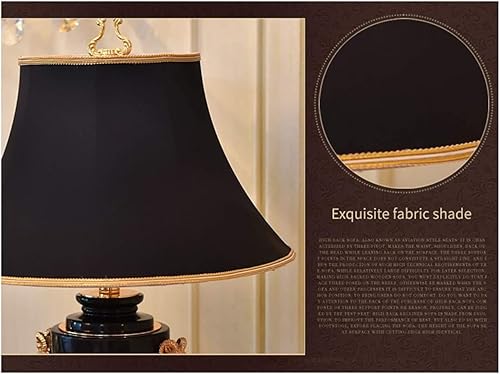 Miniatura 4 de JITEM Lámpara de Mesa Lámpara de mesa estilo europeo de mármol con pantalla de tela negra para sala de estar, dormitorio, E27, lámpara de mesita de