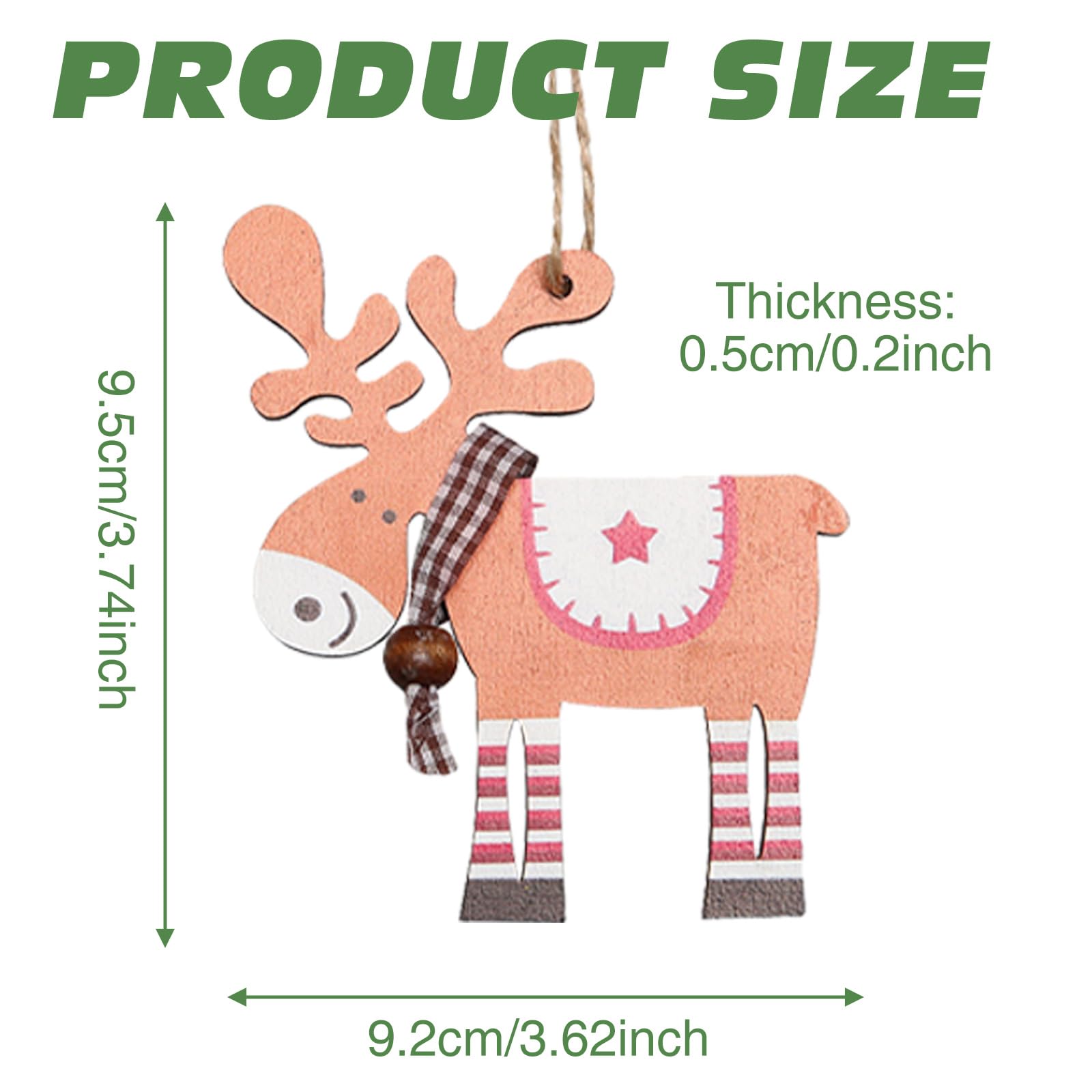 KASESSS 12 Pcs Wooden Christmas Tree Decorations, Reindeer Hanging Baubles with Rope for Xmas Decor Supplies - Image 2