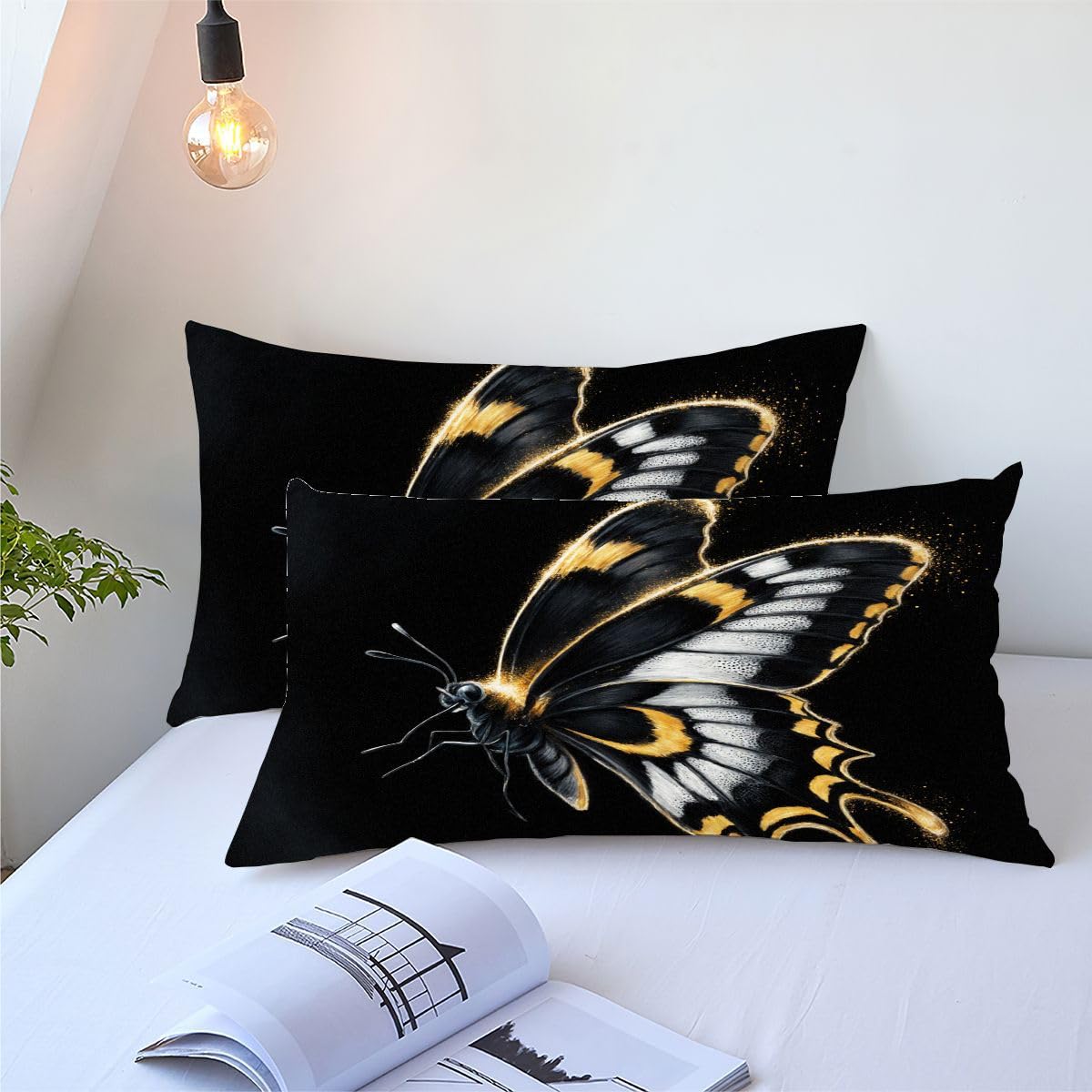 Ensemble Lit Complet 160x200 cm Papillon Noir, Housse en Microfibre Imprimée et Duvet Coton 4 Saisons, Comprend 2 Taies, Excellence et Qualité Supérieure, Chaud et Respirant N228